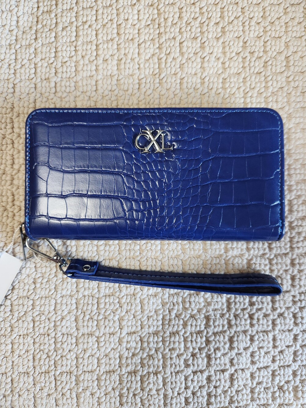 CXL Christian Lacroix Kara Croco Zip Around Wristlet Wallet Blue
